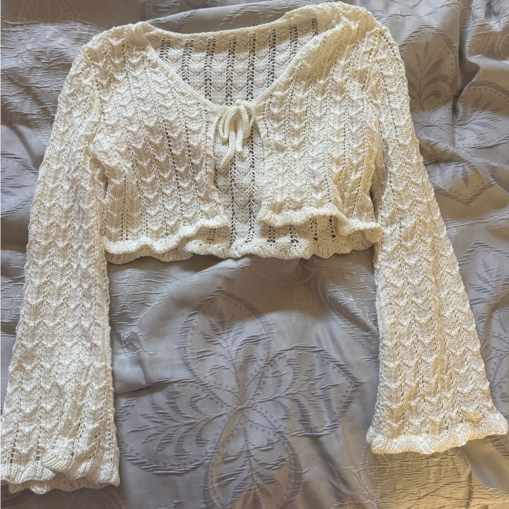 Cream Knit Cropped Cardigan